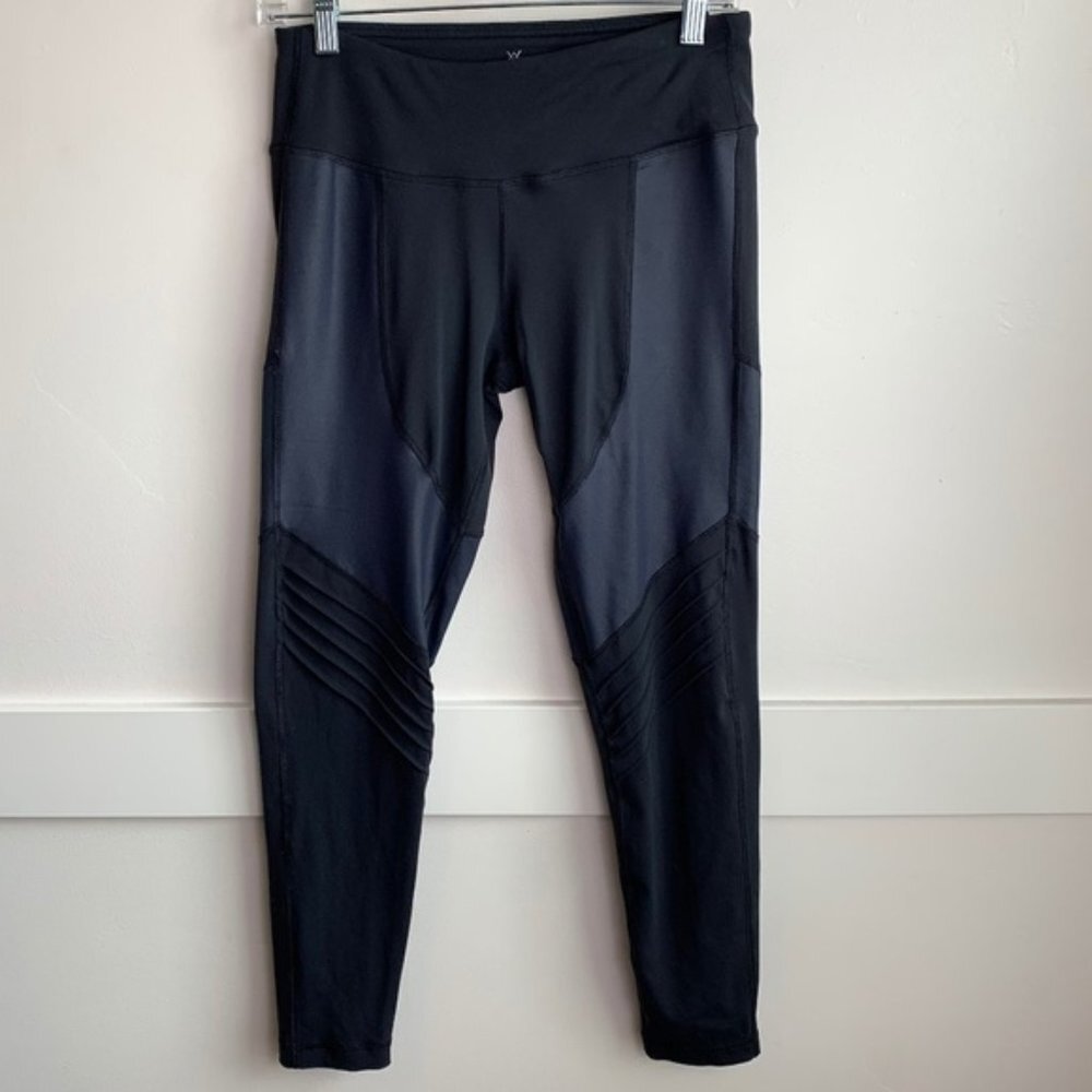 VINA Black & Gray Pleated Moto Leggings